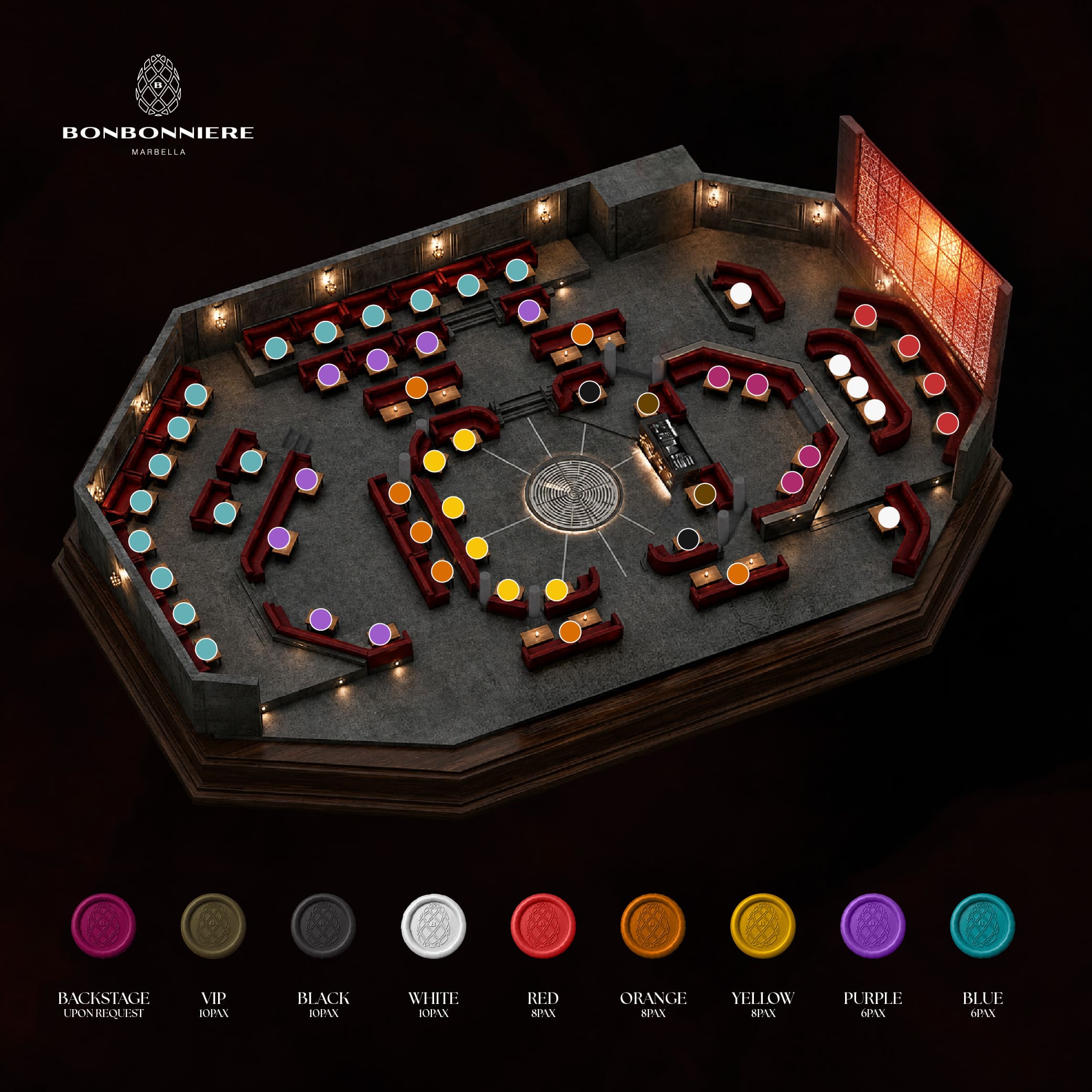 D'Cave Nightclub Cancún - Layout map and area distribution